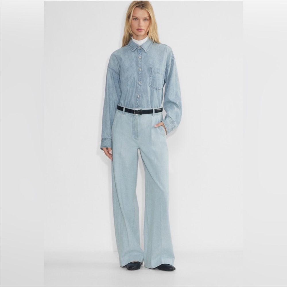 Aritzia Babaton Meetup Wide Leg Beach Blue Denim Pants, size 10